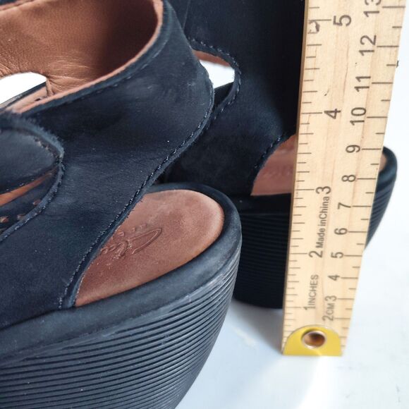 Clarks Comfort Sandals Size 10 Reedly Salene Black Suede Wedge Heel Platform - Picture 12 of 12